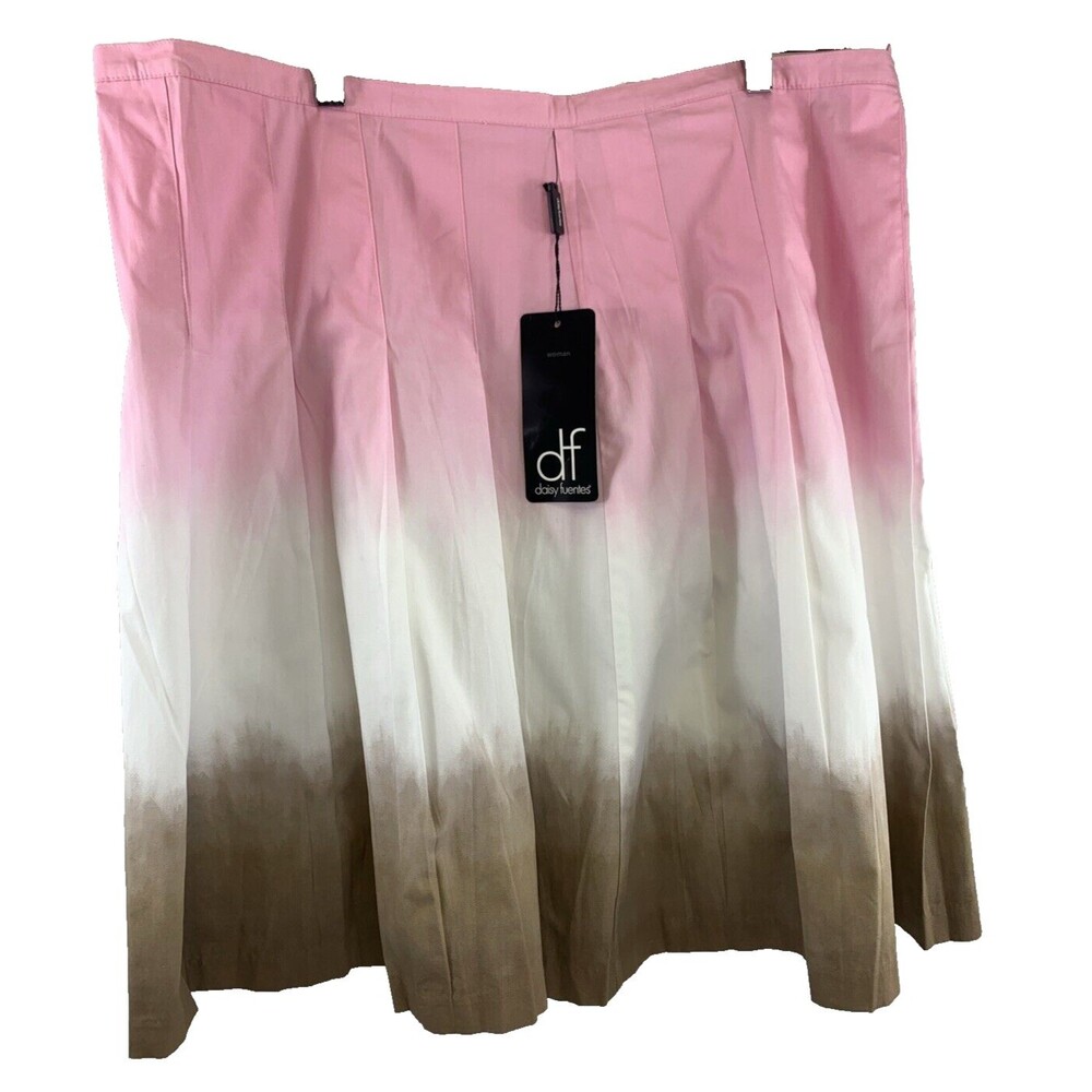 Daisy Fuentes Women's Size 16X Pleated Skirt Color Block Pink White Brown Zip Up